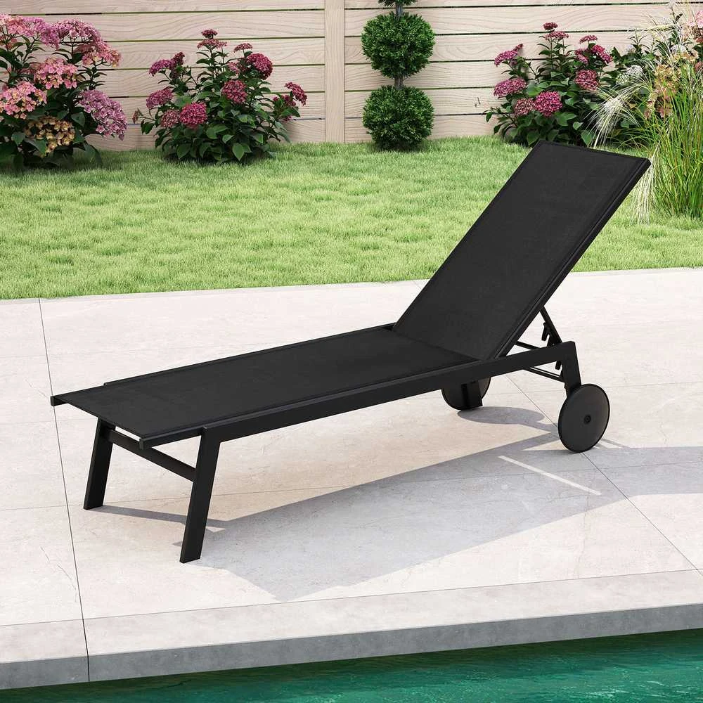 Promotions Poilsio kėdė, 150.5x59x33.5 cm, juoda, reguliuojama atlošo padėtis, metalas