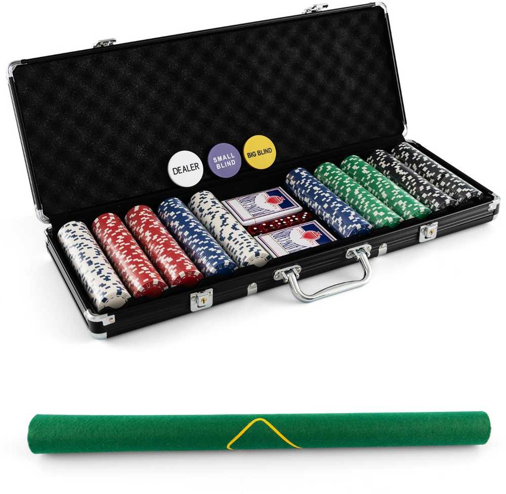 Promotions Pokerio žetonų rinkinys, 500 vienetų, 56x20x6,5 cm, juoda sidabrinė