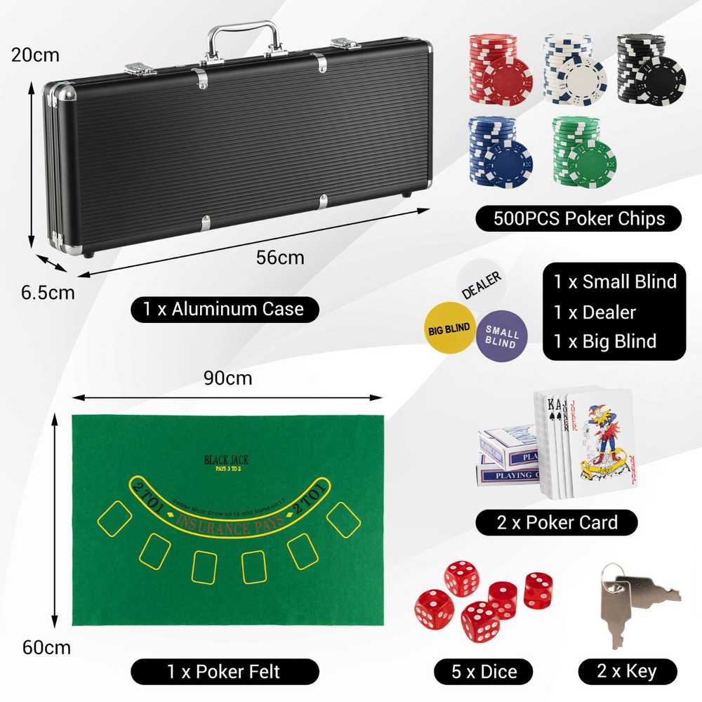Promotions Pokerio žetonų rinkinys, 500 vienetų, 56x20x6,5 cm, juoda sidabrinė