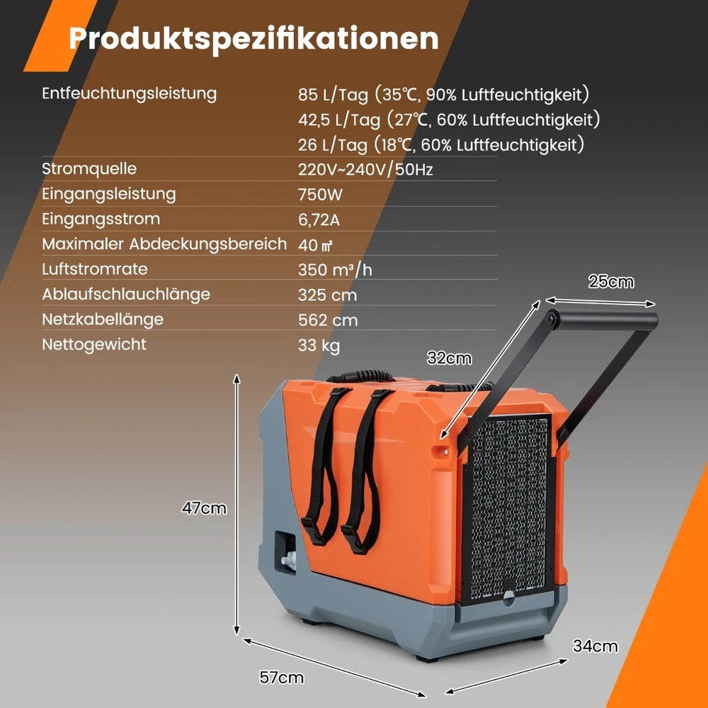 Promotions Profesionalus drėgmės surinktuvas su pompa 85 l/dieną 57x34x47 cm oranžinis/pilkas