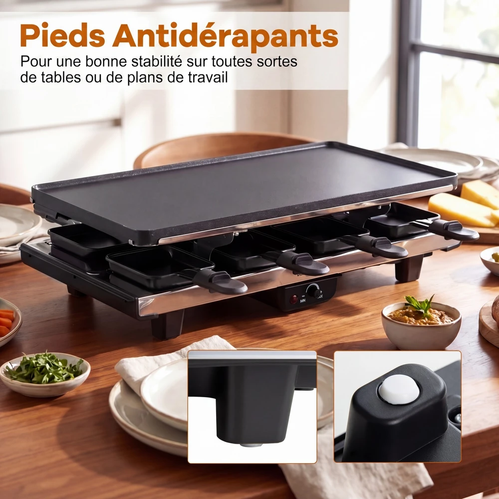 Promotions Raclette grilis 8 keptuvės 48x24x12 cm juodas