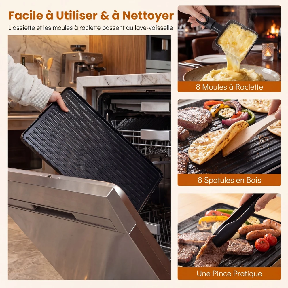 Promotions Raclette grilis 8 keptuvės 48x24x12 cm juodas