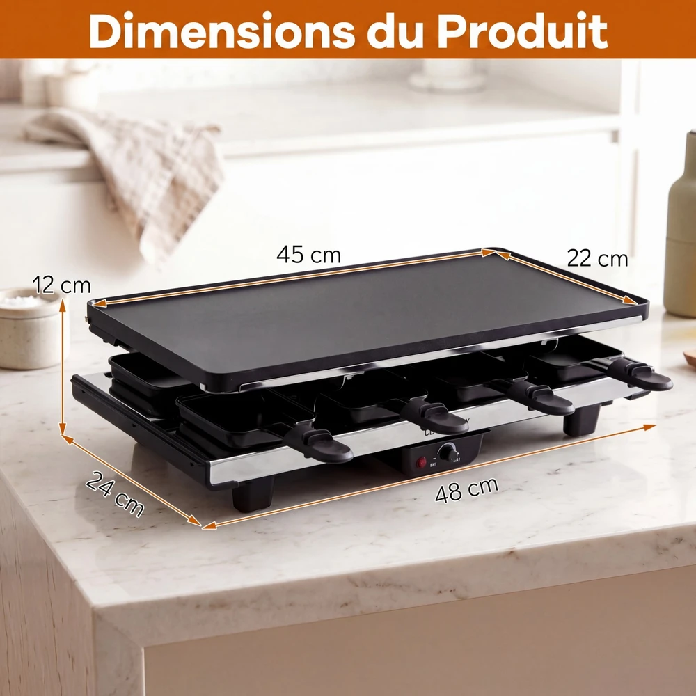 Promotions Raclette grilis 8 keptuvės 48x24x12 cm juodas