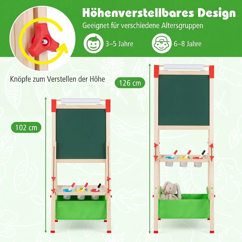 Promotions Reguliuojamo aukščio dvipusis vaikų molbertas 44x40x102-126 cm natūralus/mėlynas/žalias/rožinis