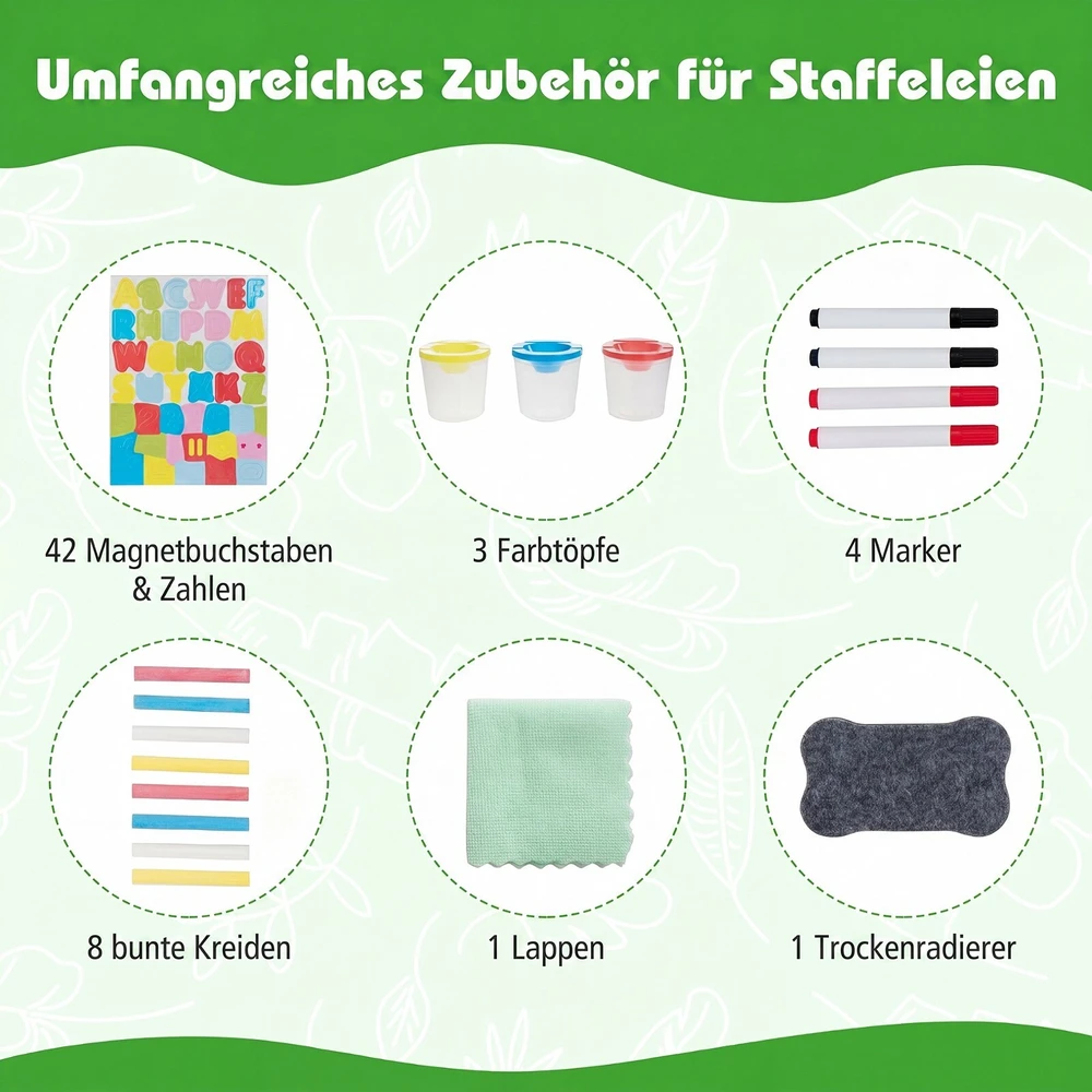 Promotions Reguliuojamo aukščio dvipusis vaikų molbertas 44x40x102-126 cm natūralus/mėlynas/žalias/rožinis
