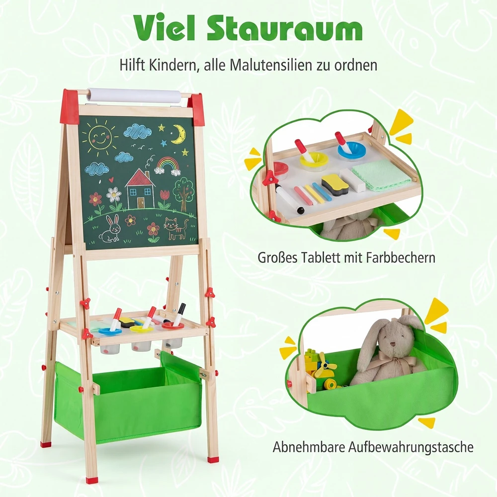 Promotions Reguliuojamo aukščio dvipusis vaikų molbertas 44x40x102-126 cm natūralus/mėlynas/žalias/rožinis