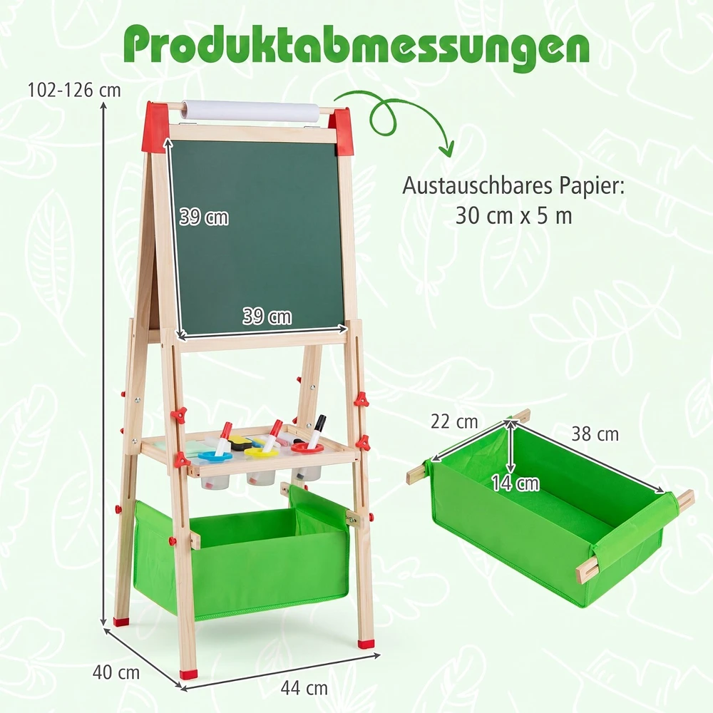 Promotions Reguliuojamo aukščio dvipusis vaikų molbertas 44x40x102-126 cm natūralus/mėlynas/žalias/rožinis