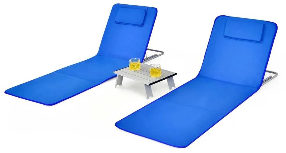 Promotions Reguliuojamos poilsio kėdės su sulankstomu stalu, 151x55,5x27-47 cm, mėlynos spalvos