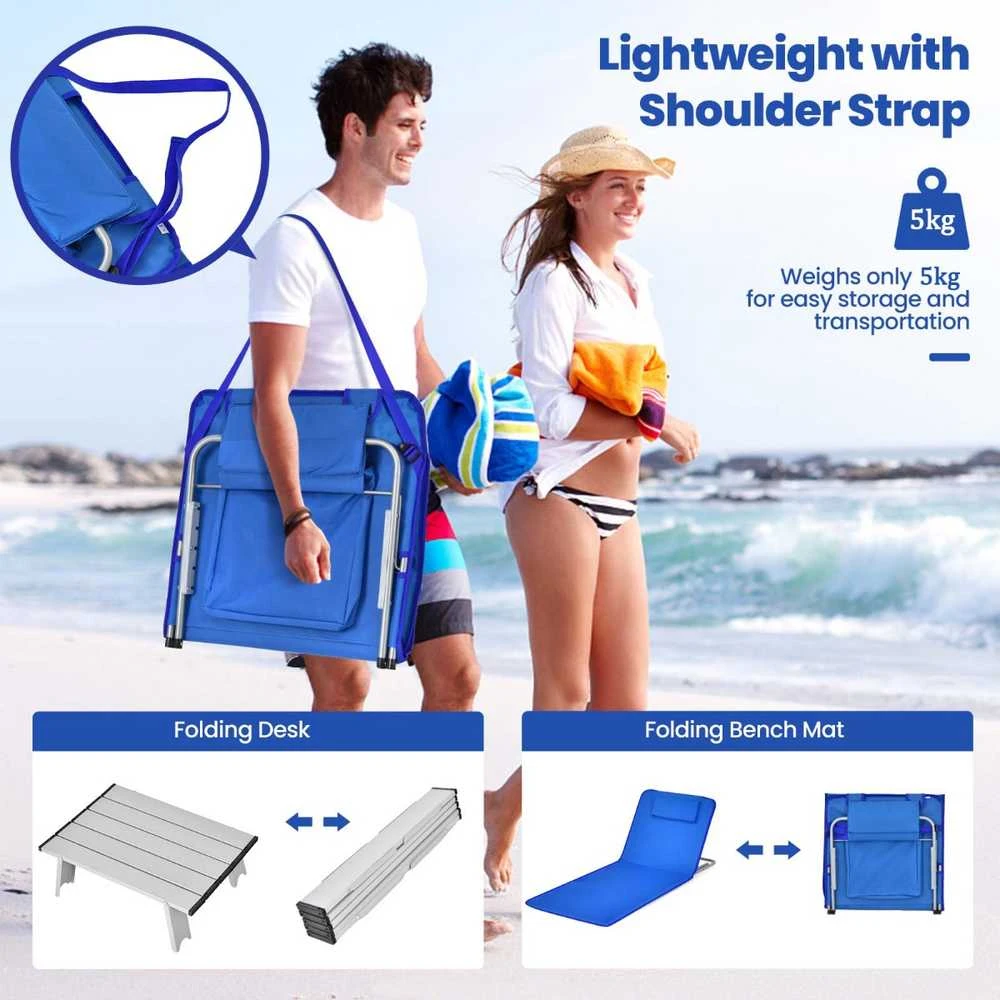 Promotions Reguliuojamos poilsio kėdės su sulankstomu stalu, 151x55,5x27-47 cm, mėlynos spalvos