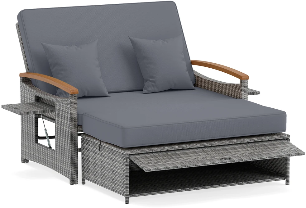 Promotions Rotango sodo suoliuko ir pufų komplektas 2 vietų 164/119x72-111x54,5-88 cm pilka/kreminė
