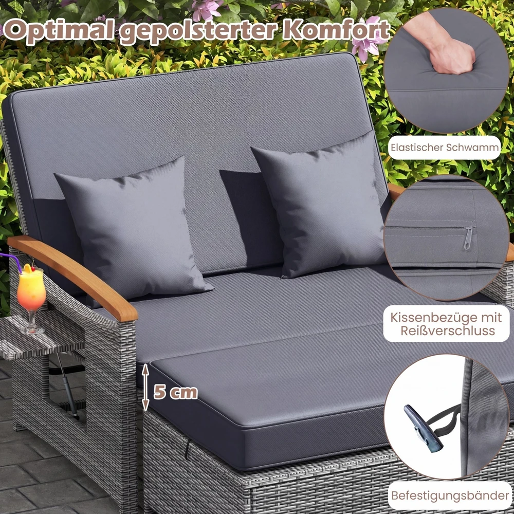 Promotions Rotango sodo suoliuko ir pufų komplektas 2 vietų 164/119x72-111x54,5-88 cm pilka/kreminė