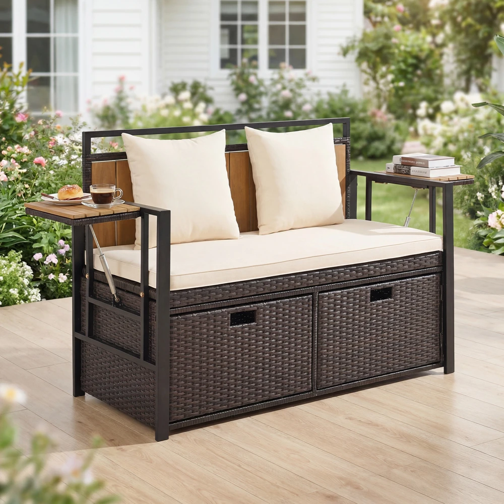 Promotions Sandėliavimo suolas 120x51x82 cm Baltas rotangas
