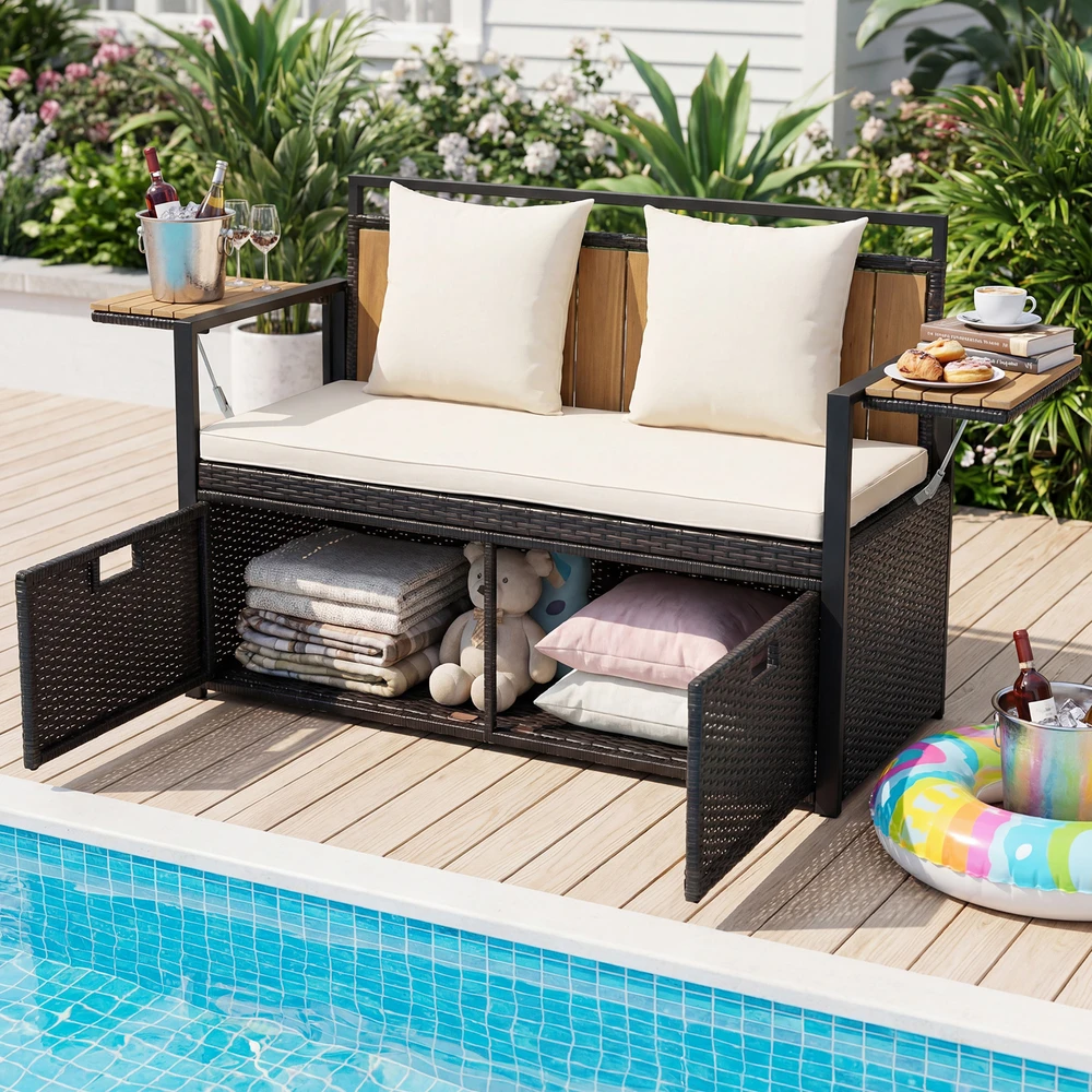 Promotions Sandėliavimo suolas 120x51x82 cm Baltas rotangas