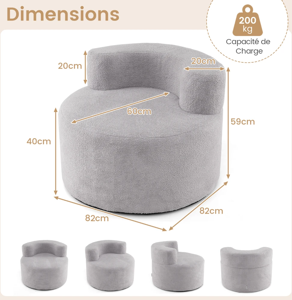 Promotions Sėdmaišis 82x82x59 cm Pilkas Pliušas
