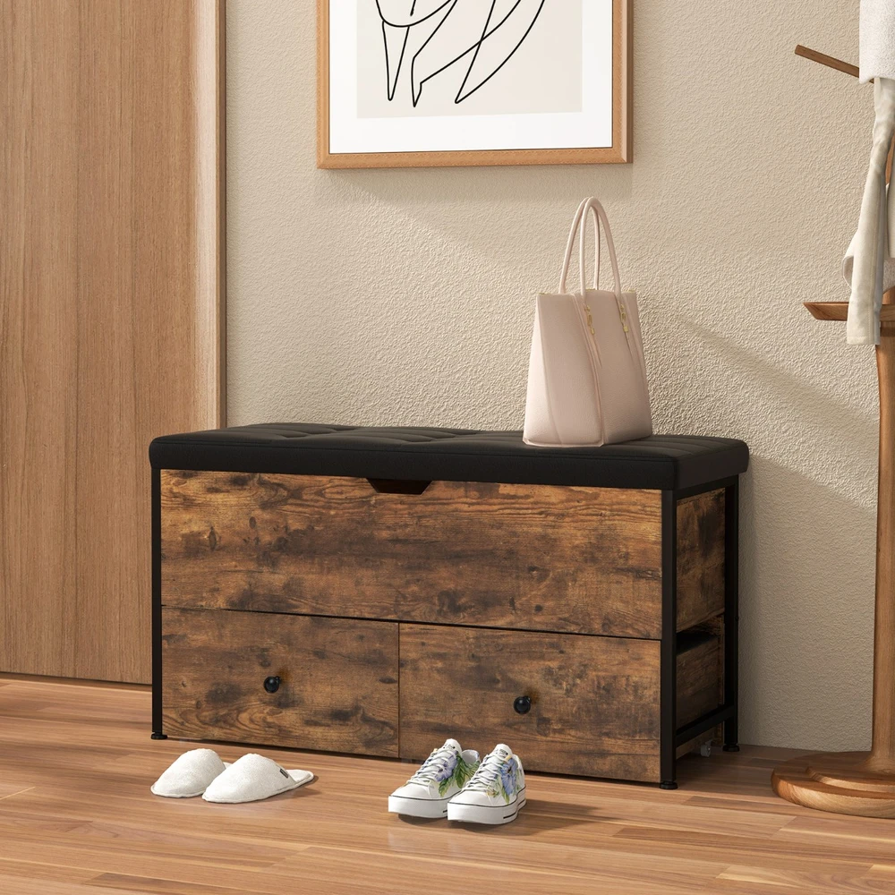 Promotions Sėdmaišis su daiktadėže ir 2 stalčiais 102x40,6x58,4 cm, vintažinė ruda/juoda