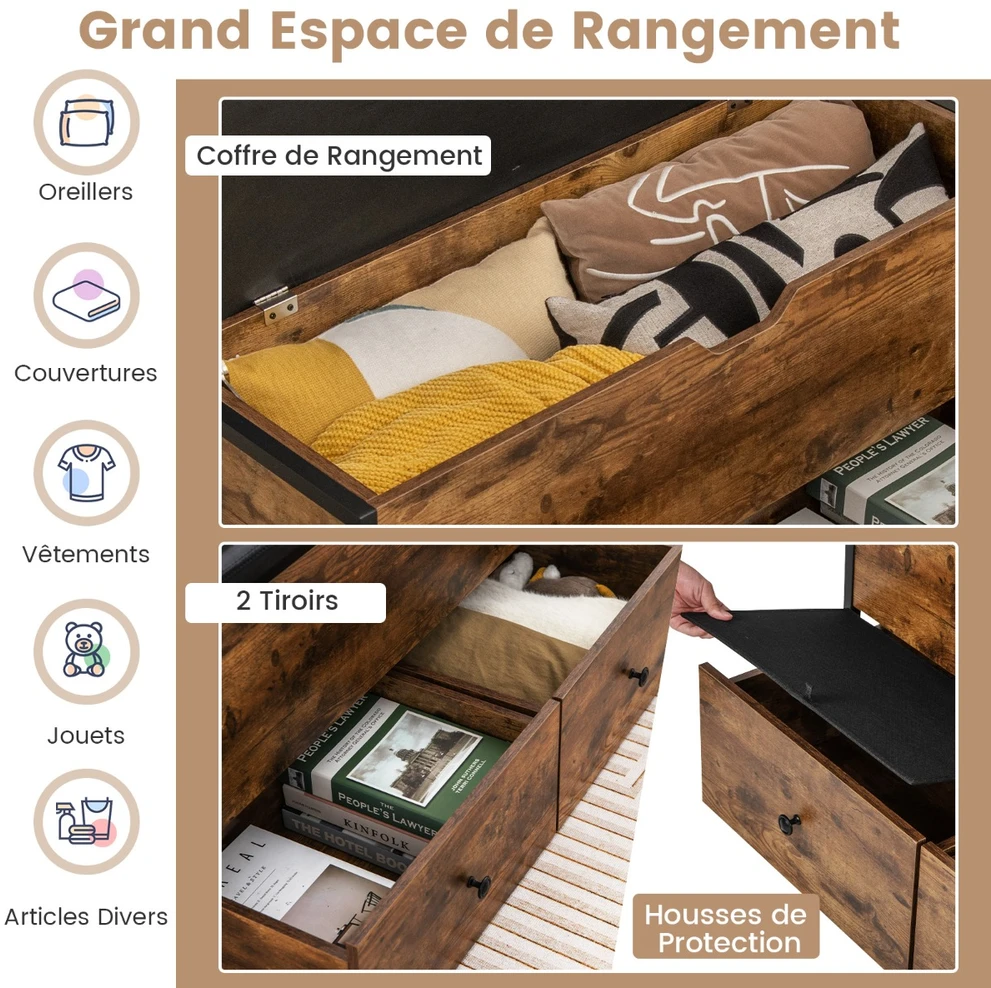 Promotions Sėdmaišis su daiktadėže ir 2 stalčiais 102x40,6x58,4 cm, vintažinė ruda/juoda