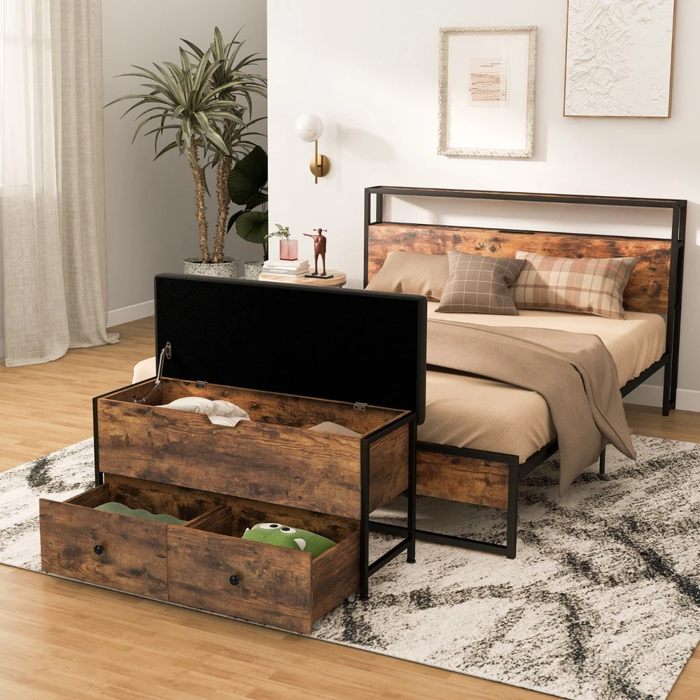 Promotions Sėdmaišis su daiktadėže ir 2 stalčiais 102x40,6x58,4 cm, vintažinė ruda/juoda