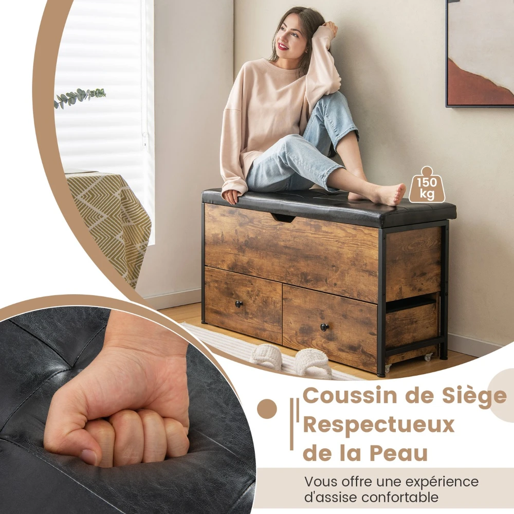 Promotions Sėdmaišis su daiktadėže ir 2 stalčiais 102x40,6x58,4 cm, vintažinė ruda/juoda