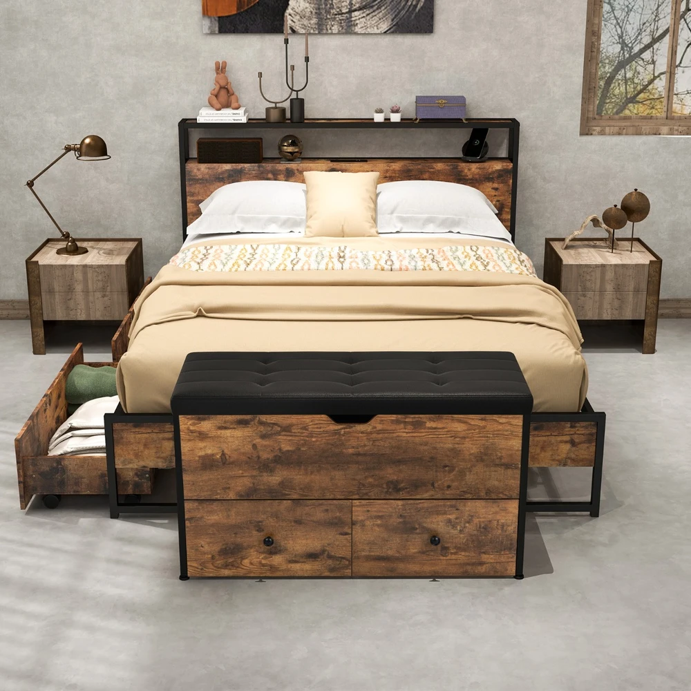 Promotions Sėdmaišis su daiktadėže ir 2 stalčiais 102x40,6x58,4 cm, vintažinė ruda/juoda