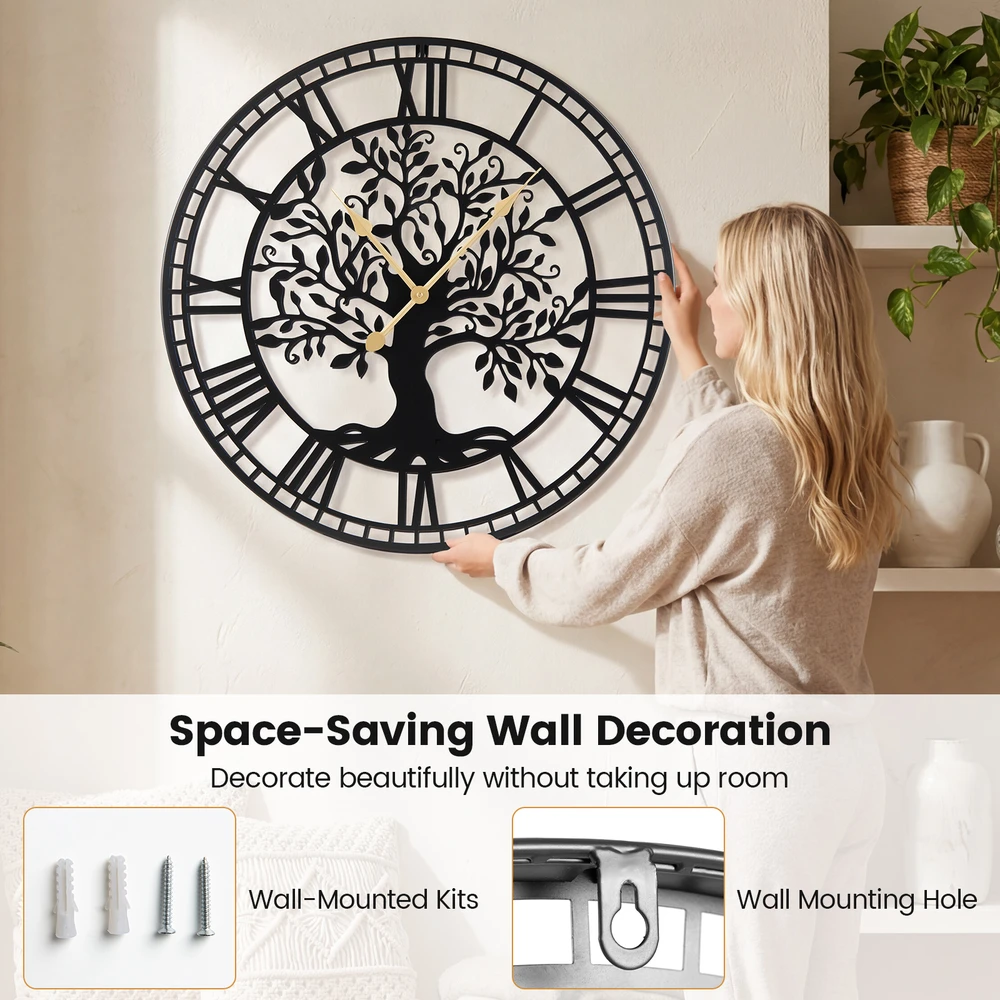 Promotions Sieninis laikrodis Gyvybės medis 68.6x68.6x2.5 cm Juodas metalas