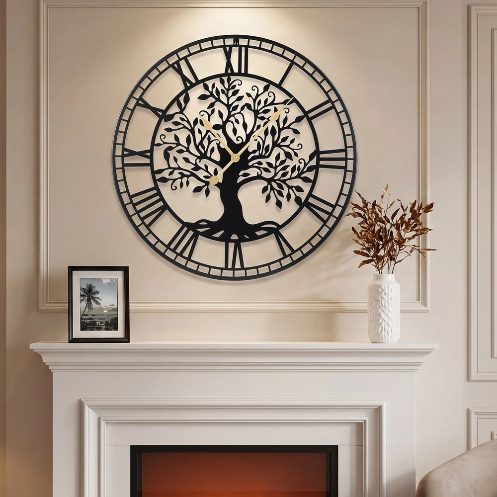 Promotions Sieninis laikrodis Gyvybės medis 68.6x68.6x2.5 cm Juodas metalas