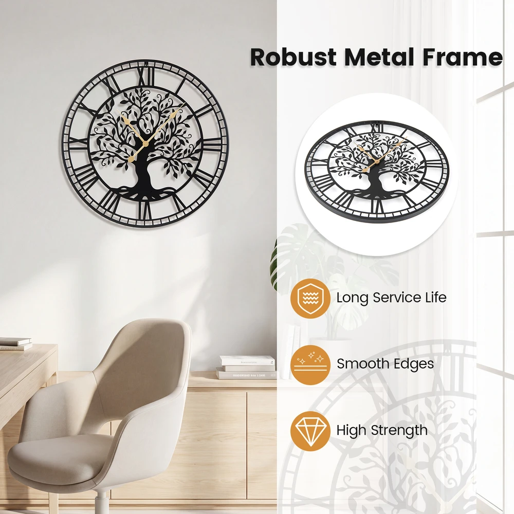 Promotions Sieninis laikrodis Gyvybės medis 68.6x68.6x2.5 cm Juodas metalas
