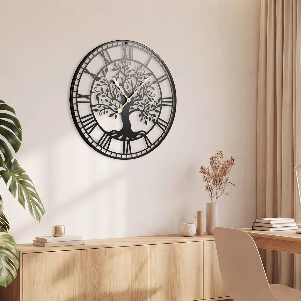 Promotions Sieninis laikrodis Gyvybės medis 68.6x68.6x2.5 cm Juodas metalas