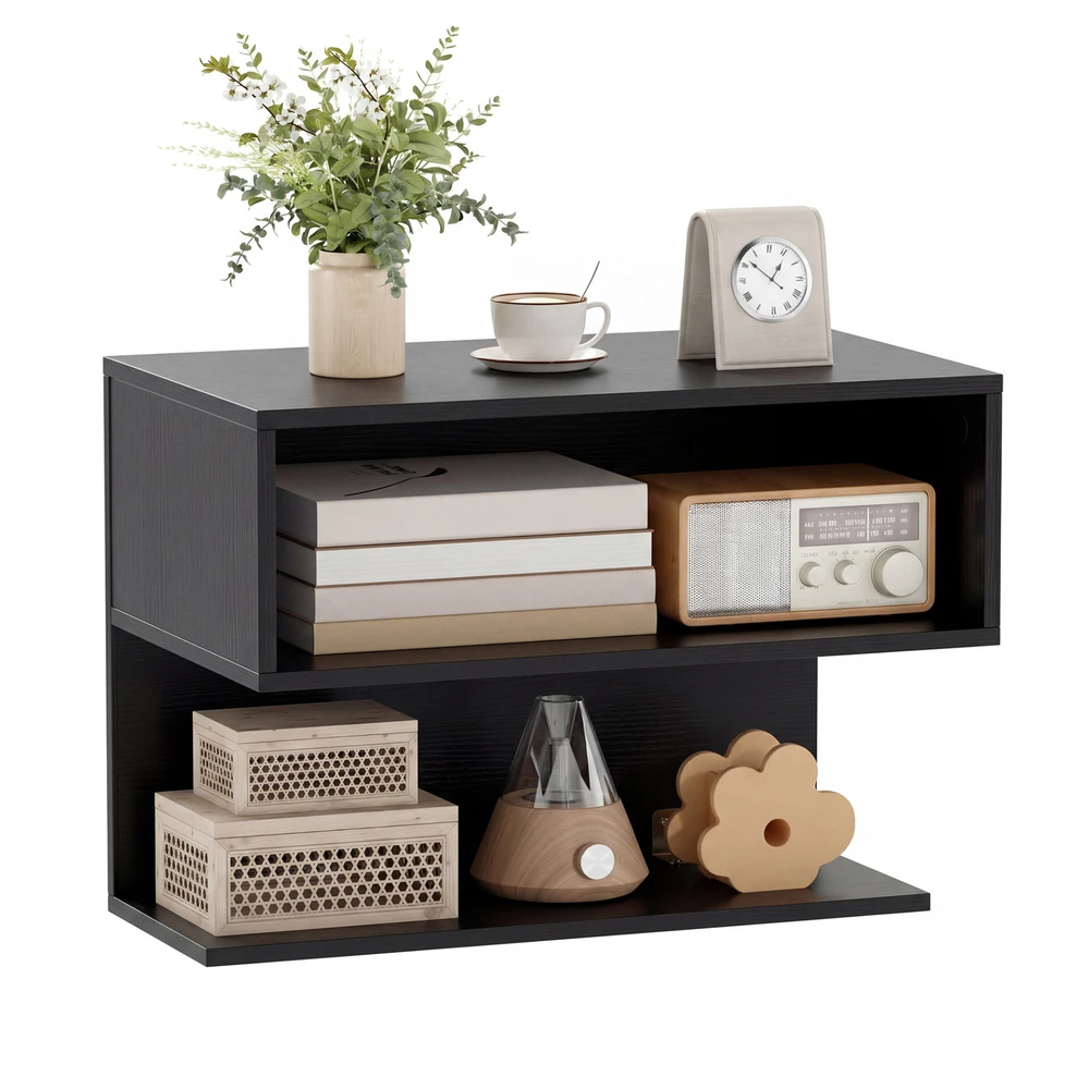 Promotions Sieninis naktinis staliukas su lentynomis daiktams laikyti 50x30x36,5 cm juodas