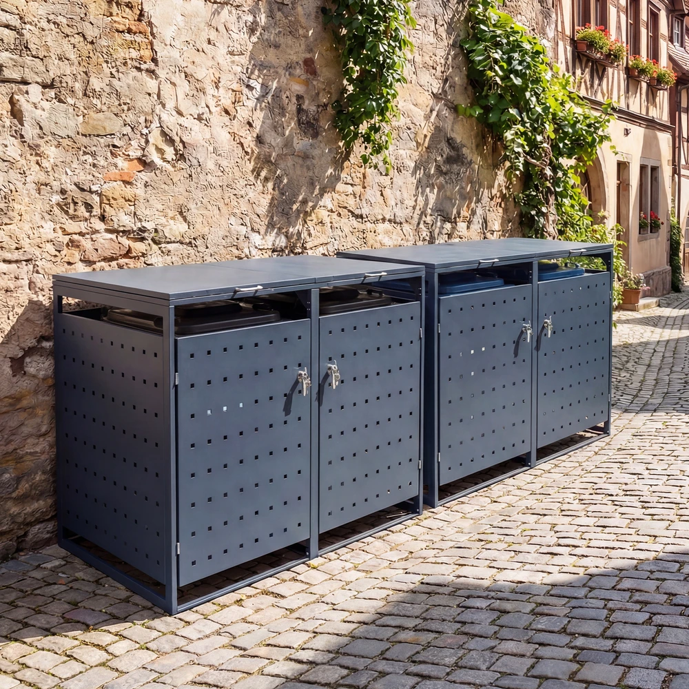 Promotions Šiukšlių dėžių laikymo angaras 132x81,3x116,8 cm Pilkas metalas
