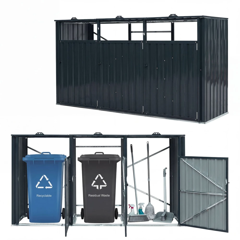 Promotions Šiukšlių dėžių sandėliukas 3 dėžėms 239x80x124,5 cm tamsiai pilkas