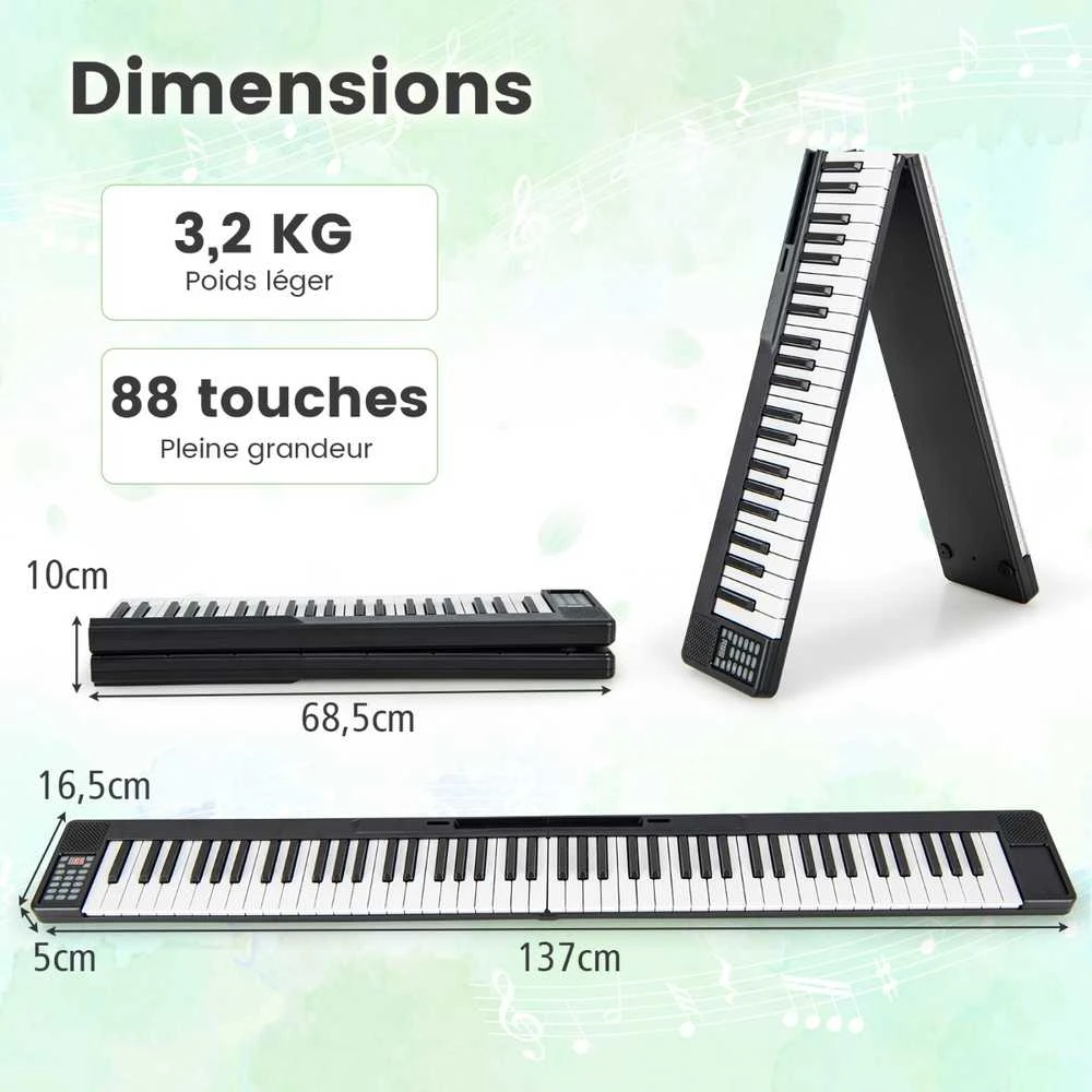 Promotions Skaitmeninis pianinas, Sulankstomas, 88 klavišai, 137x16,5x5 cm, Juoda ir balta