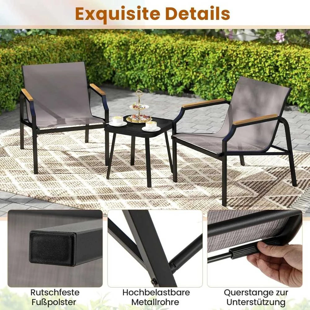 Lauko baldų komplektas Promotions Sodo baldų komplektas, 3 dalių, 70x61x76 cm kėdė, 44x44x42 cm stalas, Pilka