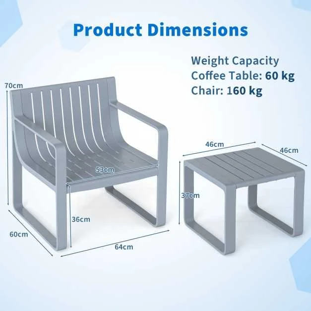 Promotions Sodo baldų komplektas, kėdė 60x64x70 cm, stalas 46x46x37 cm, pilka