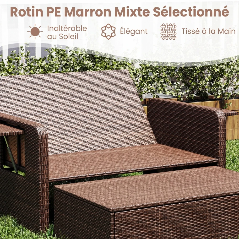 Promotions Sodo lova Dviejų vietų sofa ir daiktadėžė pufas 166x111x88 cm Ruda