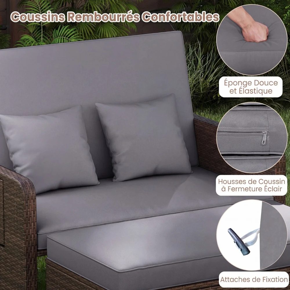 Promotions Sodo lova Dviejų vietų sofa ir daiktadėžė pufas 166x111x88 cm Ruda