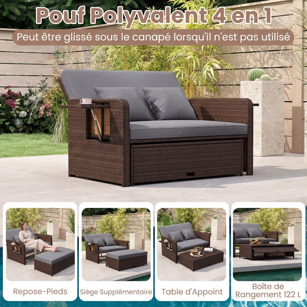 Promotions Sodo lova Dviejų vietų sofa ir daiktadėžė pufas 166x111x88 cm Ruda