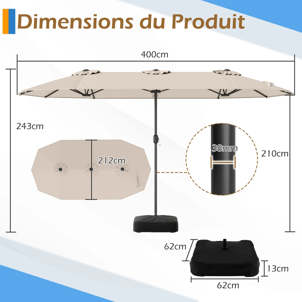 Promotions Sodo skėtis 400x212x243 cm Smėlio spalvos poliesterio audinys