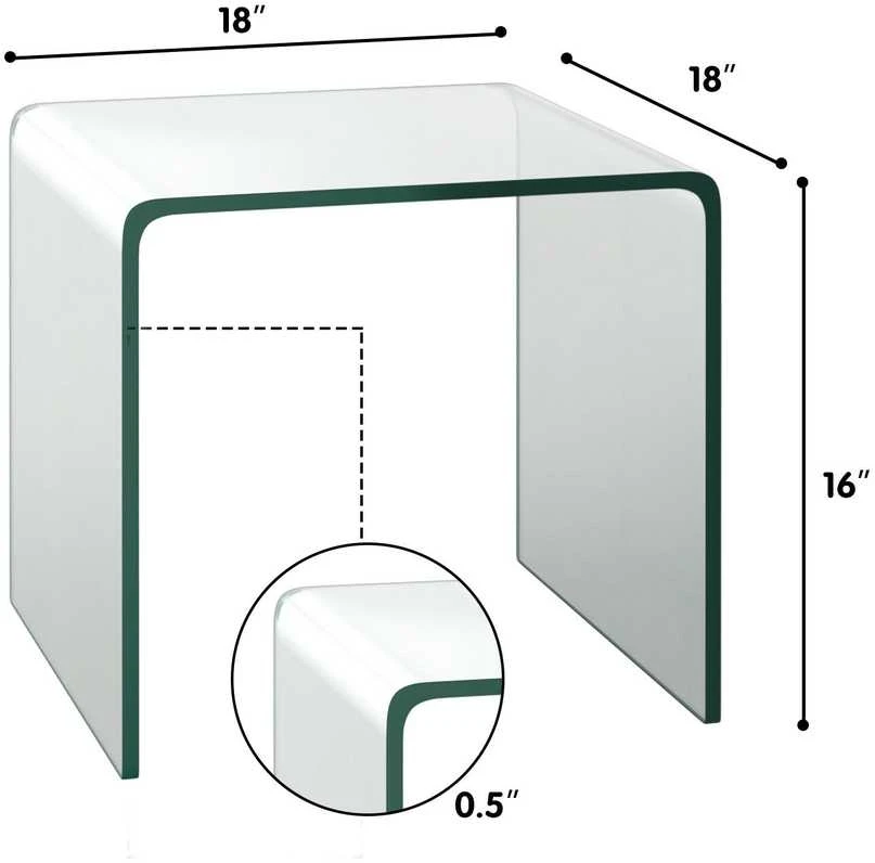 Promotions Šoninis staliukas, grūdintas stiklas, 45,7x45,7x40,6 cm, permatomas