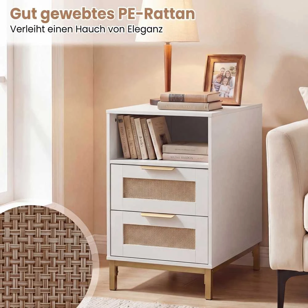 Promotions Šoninis staliukas su įkrovimo stotele, 60x35x61 cm, balta, ratanas ir medis