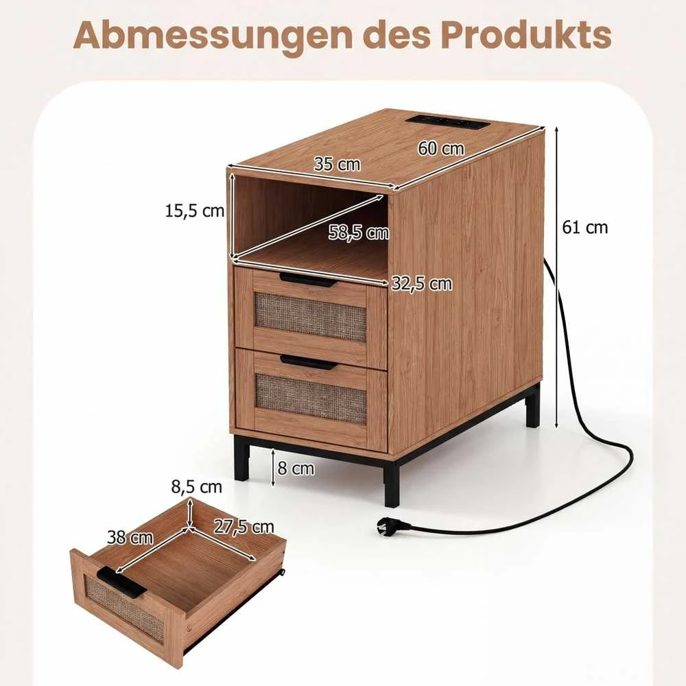Promotions Šoninių staliukų komplektas, 60x35x61 cm, natūralios spalvos, rotangas, su laikymo vieta
