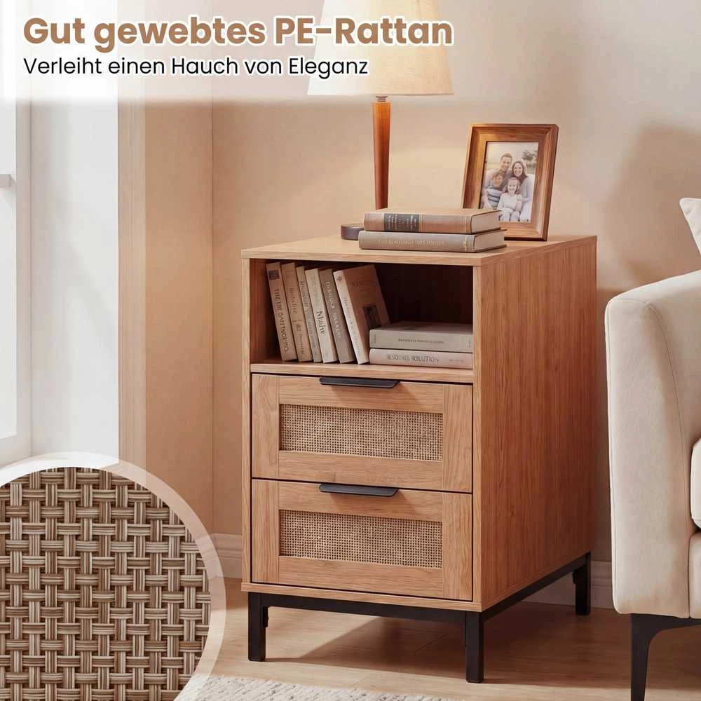 Promotions Šoninių staliukų komplektas, 60x35x61 cm, natūralios spalvos, rotangas, su laikymo vieta