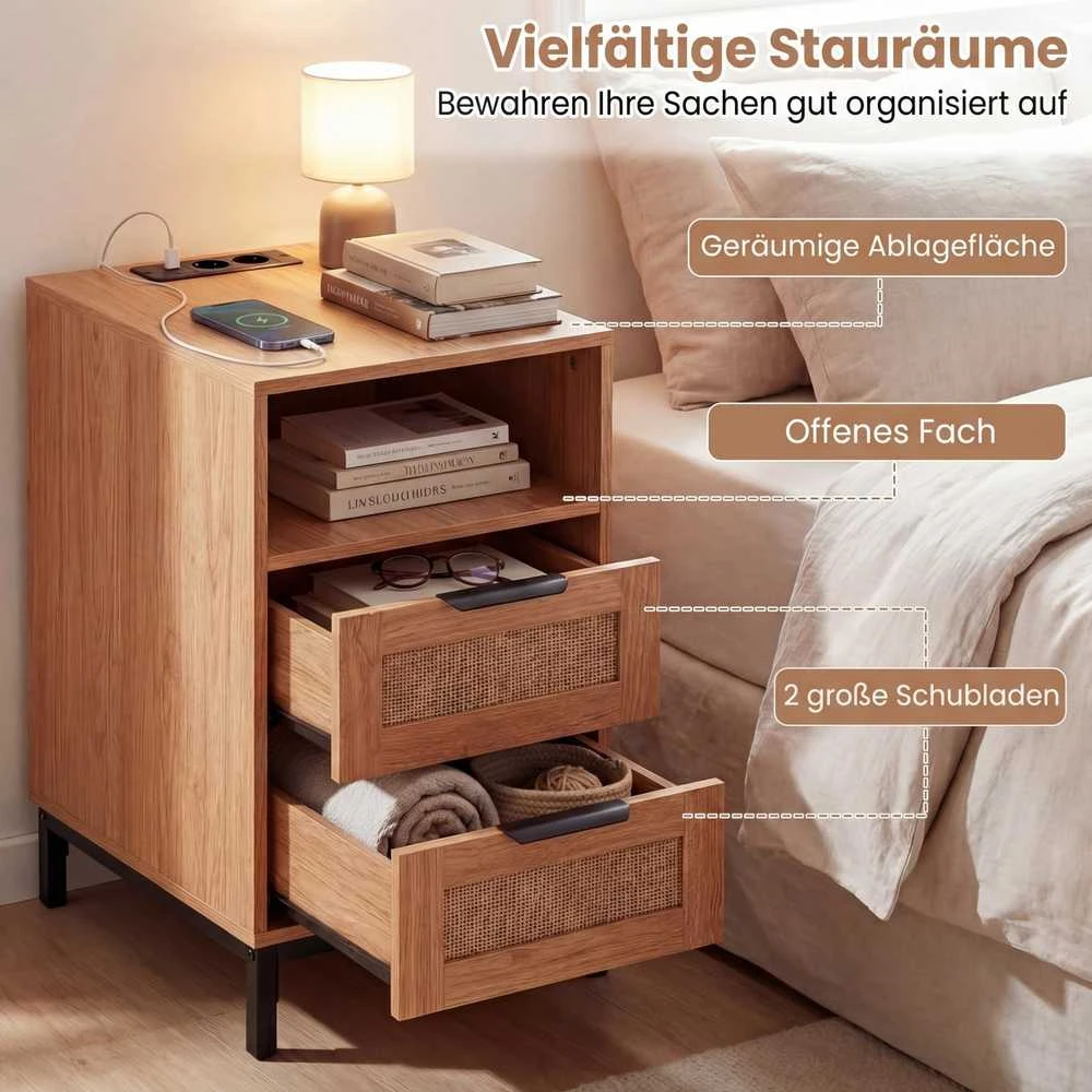 Promotions Šoninių staliukų komplektas, 60x35x61 cm, natūralios spalvos, rotangas, su laikymo vieta