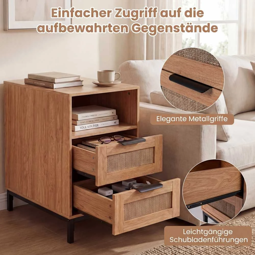 Promotions Šoninių staliukų komplektas, 60x35x61 cm, natūralios spalvos, rotangas, su laikymo vieta