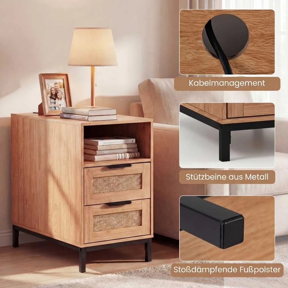 Promotions Šoninių staliukų komplektas, 60x35x61 cm, natūralios spalvos, rotangas, su laikymo vieta