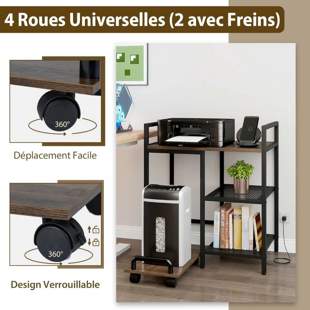 Promotions Spausdintuvo stovas, 63.5x40x72 cm, rudas, su laikymo lentynomis