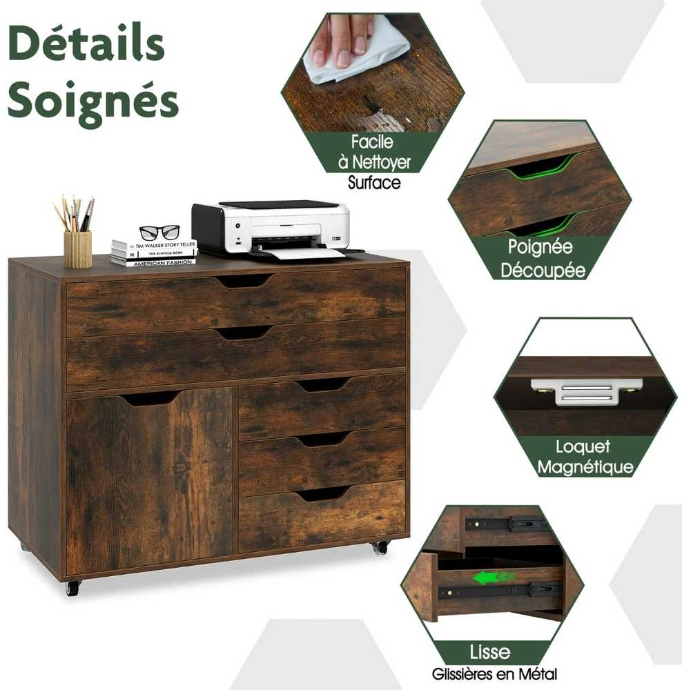 Promotions Spintelė, 5 stalčių mobilioji spintelė su durelėmis, 77,5x40x64 cm, ruda, daiktų laikymui
