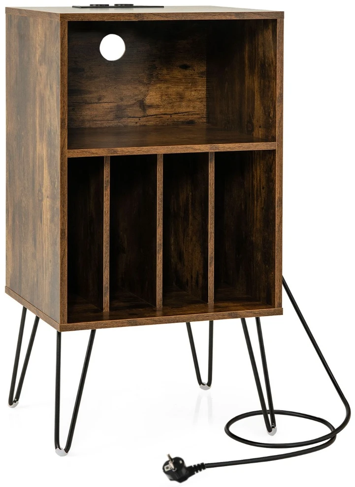 Promotions Stalinis patefonas su įkrovimo stotele 48x40x88 cm, kaimiško rudo atspalvio