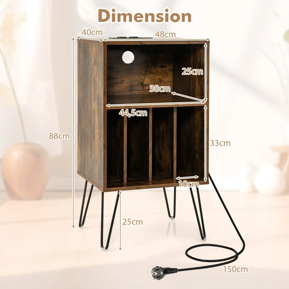 Promotions Stalinis patefonas su įkrovimo stotele 48x40x88 cm, kaimiško rudo atspalvio