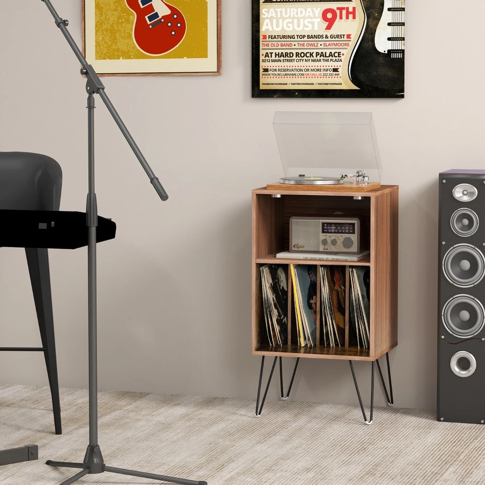 Promotions Stalinis patefonas su įkrovimo stotele 48x40x88 cm, kaimiško rudo atspalvio
