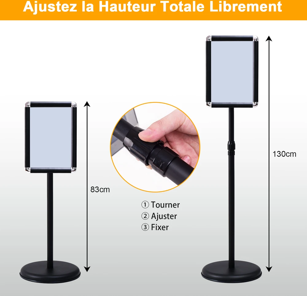 Promotions Stendai meniu rodymui, 2 vnt., reguliuojamo aukščio 83-130 cm, Ø28 cm, juodos spalvos